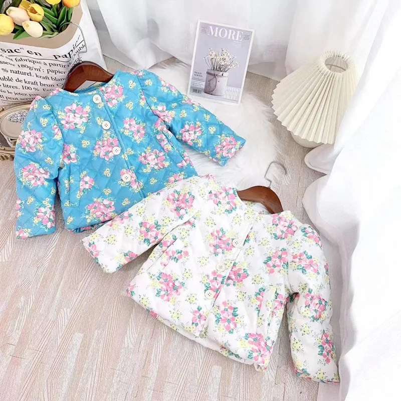 

Fall winter kids girl's clothes baby floral cotton-padded jacket outerwear for child girls' clothing birthday thin jackets coats