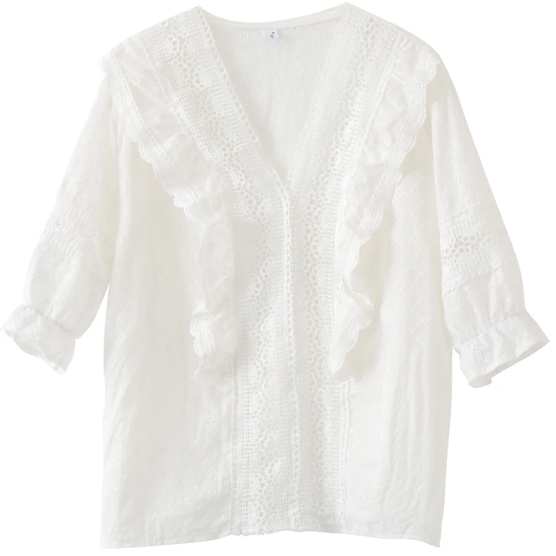 

with short sleeves are small summer frock design v-neck thin falbala hollow-out French bud silk unlined upper garment