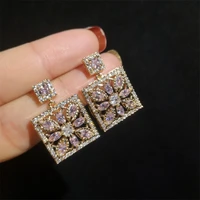 dance party fashion square earrings for women new fashion wedding cubic zirconia earring silver pin geometry fower earrings