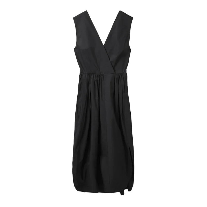 

Donsignet 2021 Summer New Adjustable Waist Temperament Sleeveless V-Neck Mid-Length Solid Casual Dresses for Women