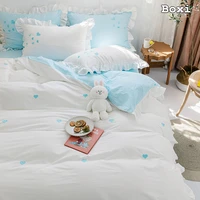 new girl princess style bedding set 100 cotton cute embroidery lace ruffle duvet cover full queen king size sheets pillowcase