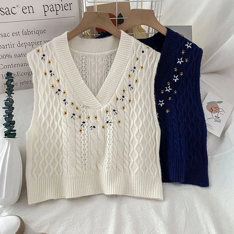 

Женский трикотажный жилет с цветочной вышивкой, весна-осень 2022