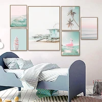 pink mint blue posters and prints summer beach wall art picture seascape canvas painting for living room aesthetic room decor