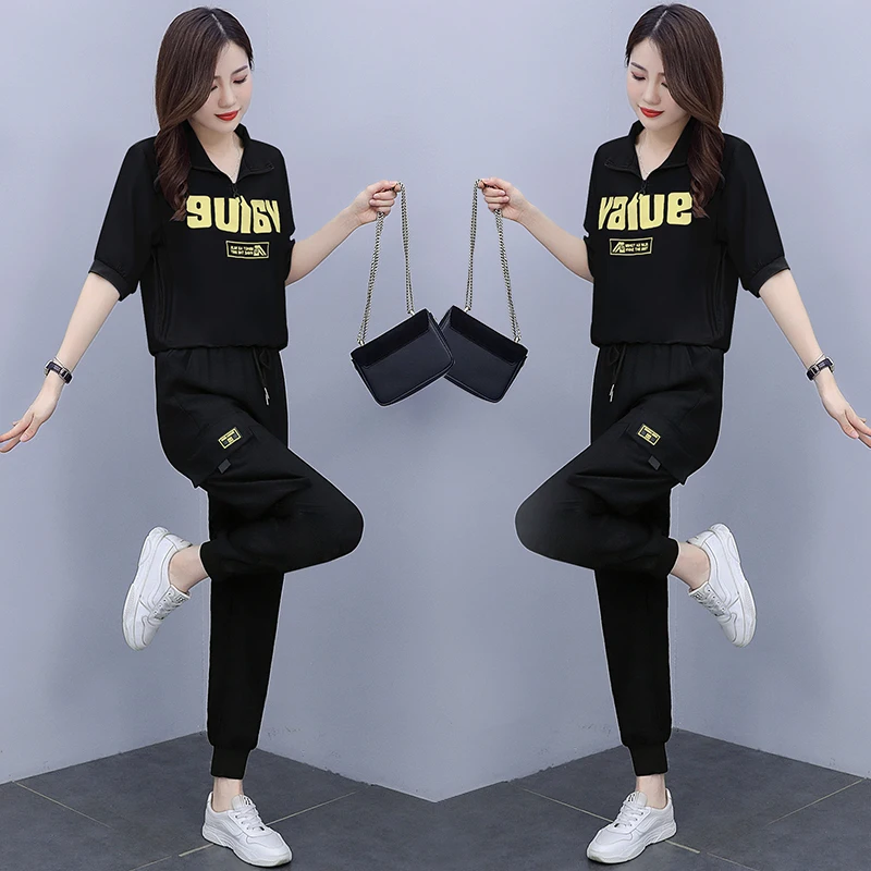 

Two Piece Outfits for Women fashion Plus Size Sweatsuit letter printing Top and Long Sweatpants Tracksuit Jogging Suits