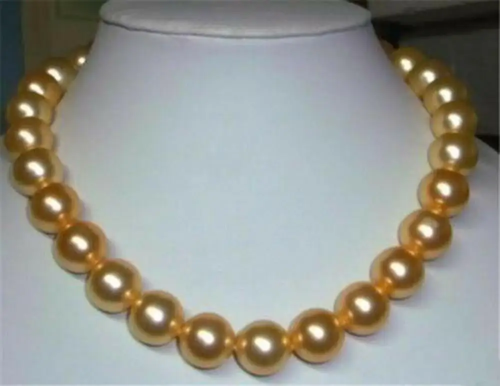 

AAA pretty 8mm golden south sea shell pearl round beads necklace 18"