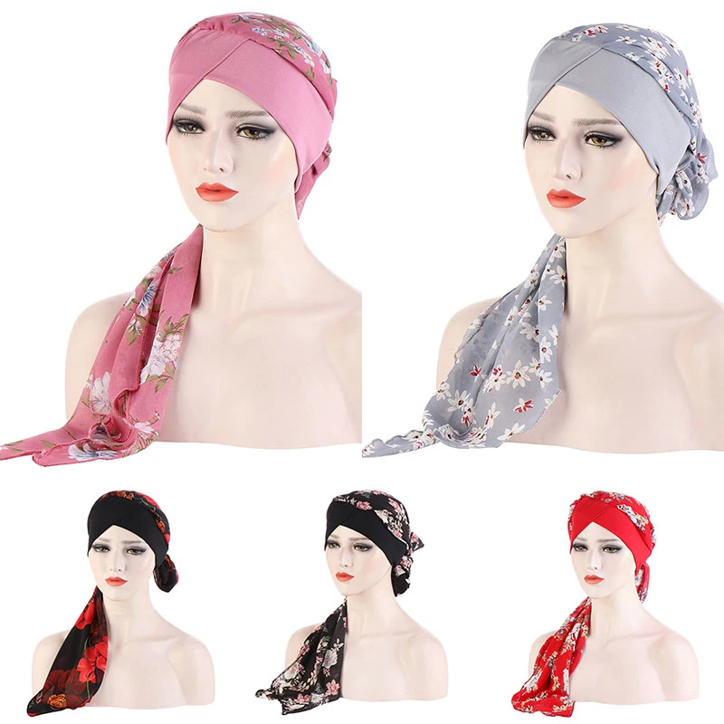 

Womens Muslim Printed Hijab Hat Turban Cancer Chemo Cap Indian Beanie Flower Head Wrap Scarf Cover Hair Loss Headwear Bonnet New
