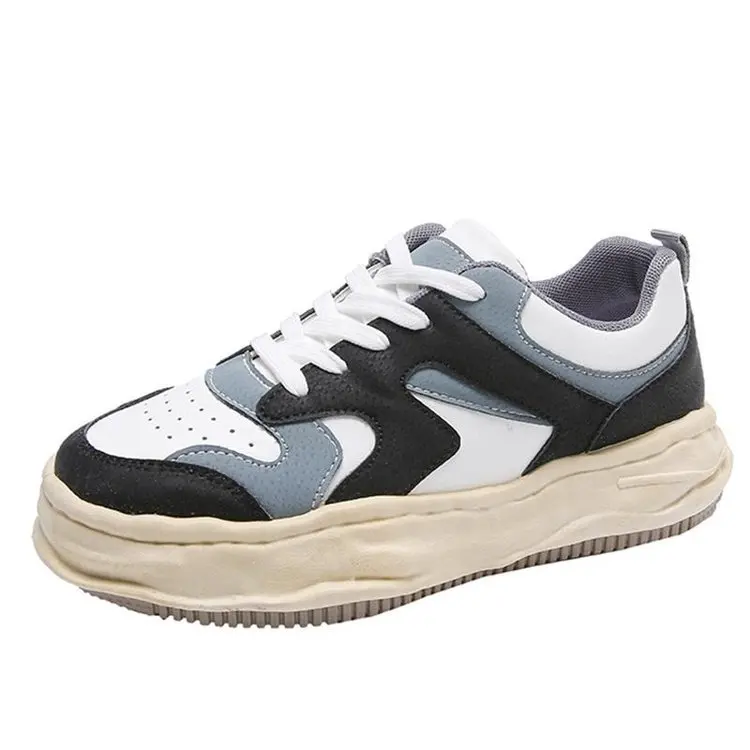 Women Board Shoes 2023 New Non-slip Lace-up Student Sports Shoes Thick Bottom Color Matching Fashion Casual Vulcanized Sneakers