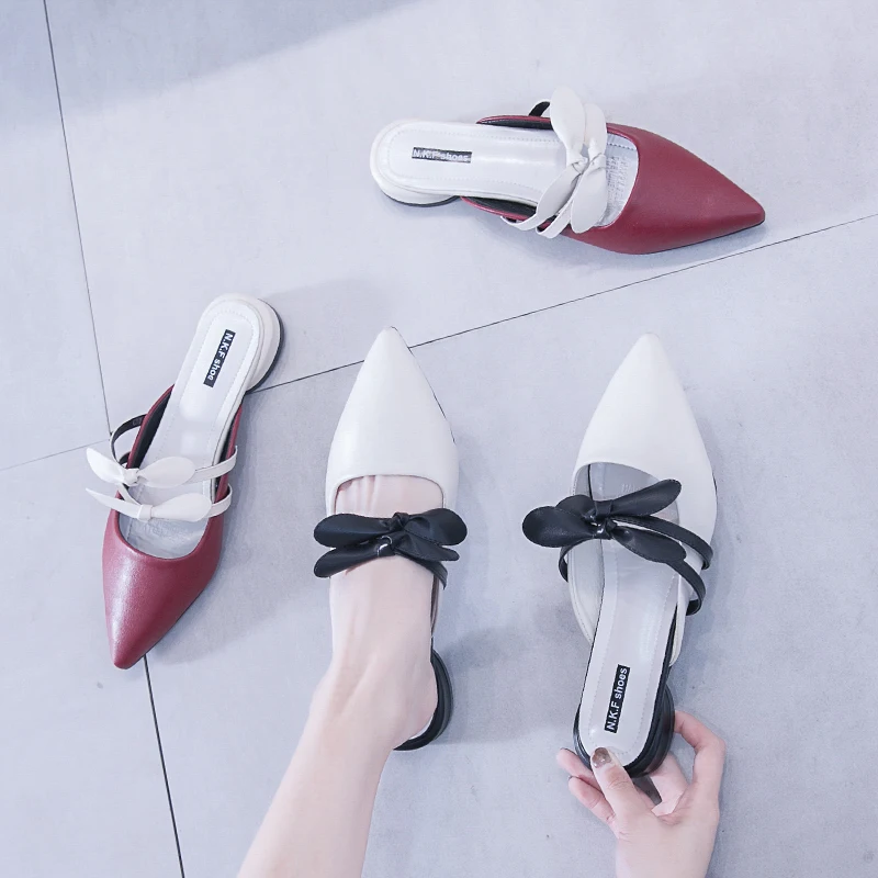 

Timalina Women Sandals Fashion Spring Ladies Slippers Half Drag A Pedal Pointed Comfortable Low Heel Sweet Wild Women Shoes
