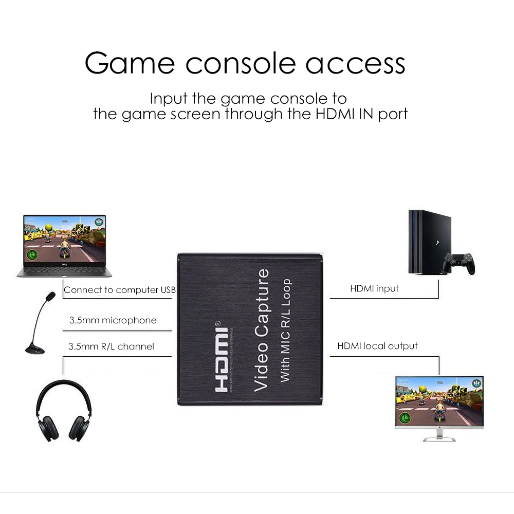 Kebidumei 4K HDMI-совместим с USB 2 0 карта захвата Запись видео Коробка микрофон вход 3 5 мм