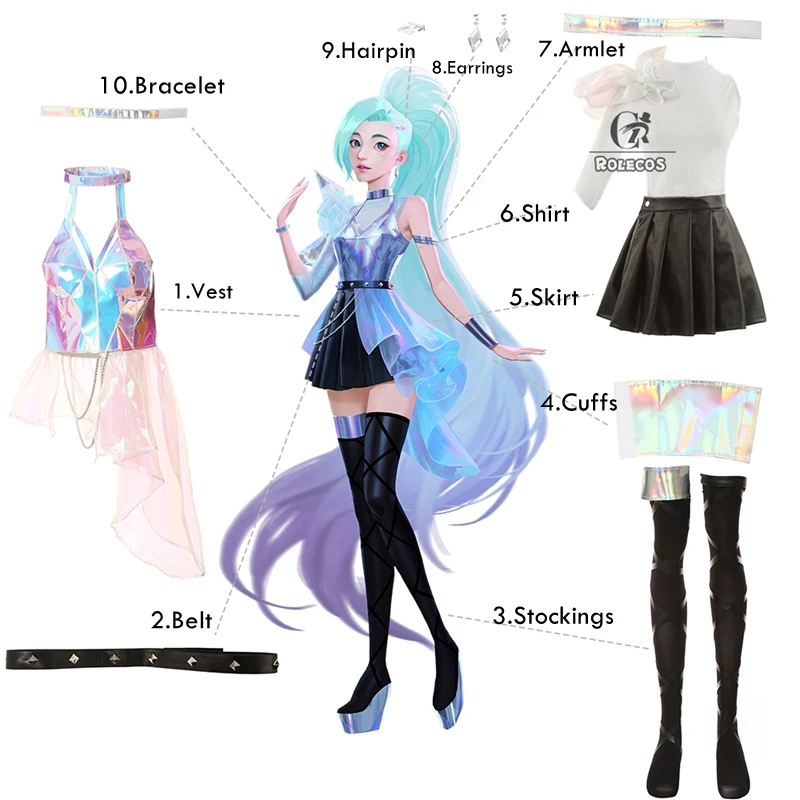 Женский костюм для косплея ROLECOS KDA Seraphine сексуальное вечервечерние платье с юбкой