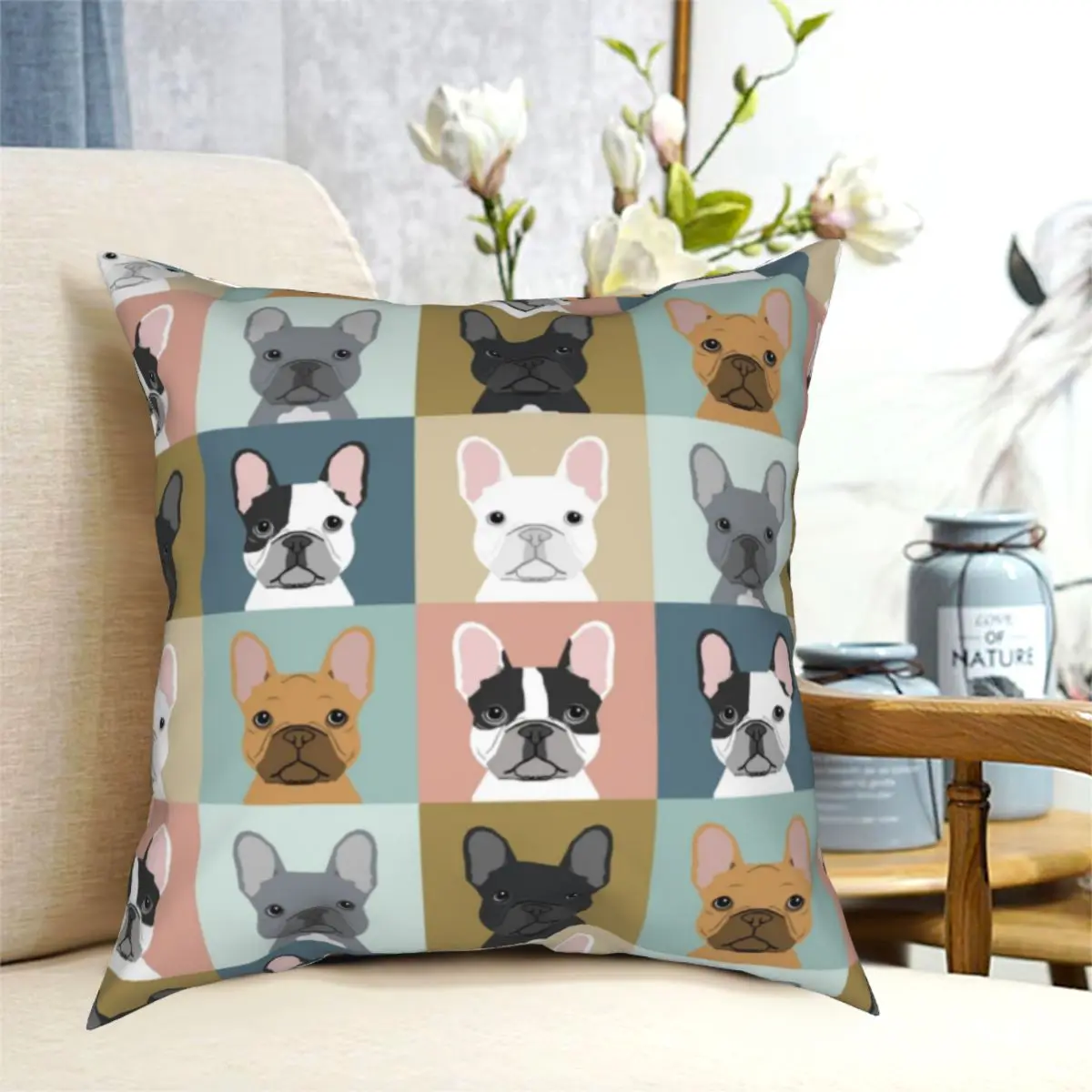 

Панель в форме французского бульдога портретов с животными Детские комнатные собачки Подушка Чехол Печатный чехол для подушки из полиэсте...