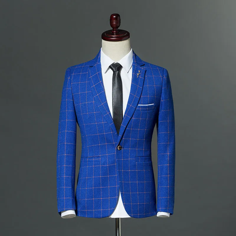 

Plaid Leisure Blazer Men Slim Fit Single Button 2021 New Brand Clothing Blazer Jackets M- 5XL Casual Office Blazer Masculino