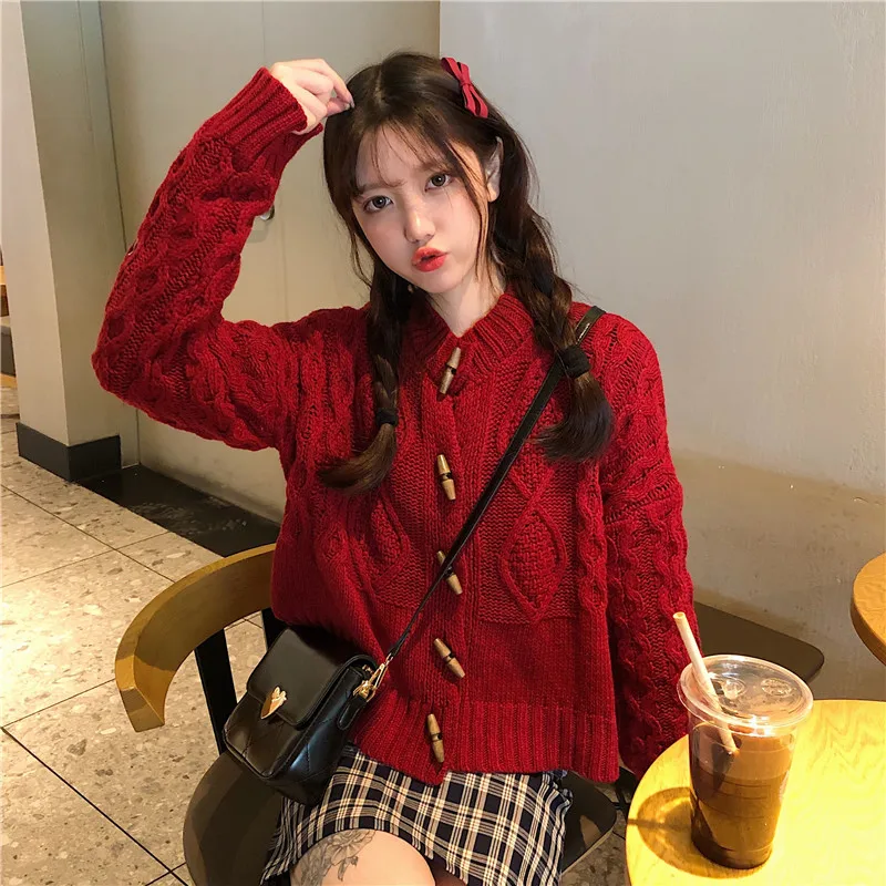 

Japanese Autumn Winter Women Sweaters Sweet Preppy Style Vintage Twist Pattern Cardigan Sweaters Cute Mori Girl Sweater Jackets