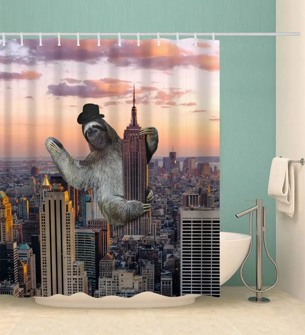 Забавный декор в виде животных занавеска для душа ленивого скалолазания Йорк