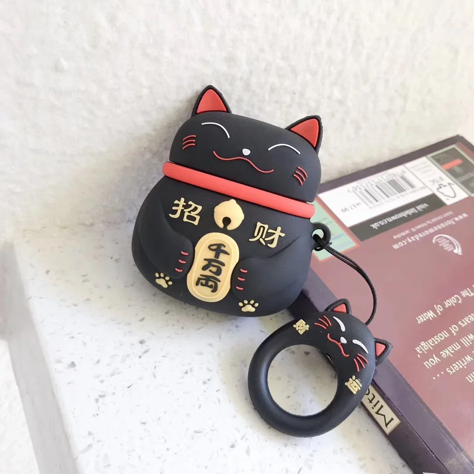 Black Cat Для AirPods случае 3D мультяшный наушник чехол для Apple Airpods 2 забавные интимные аксессуары защитную крышку с палец кольцо ремень - Цвет: Black Cat