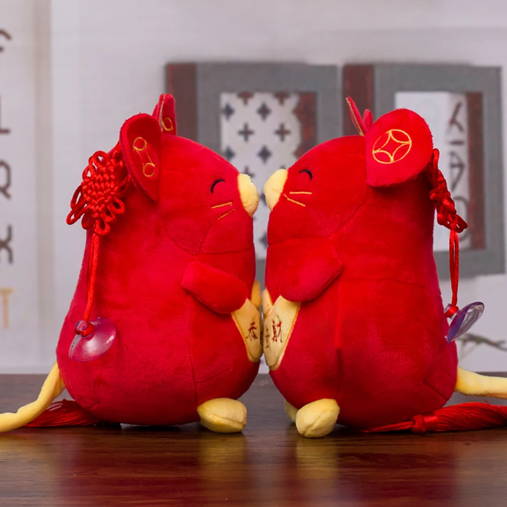 

Chinese New Year Red Rat Ornament Decorations Year of The Mouse Festival Decoration Good Luck Plush Red Mascot Stuffed Animal