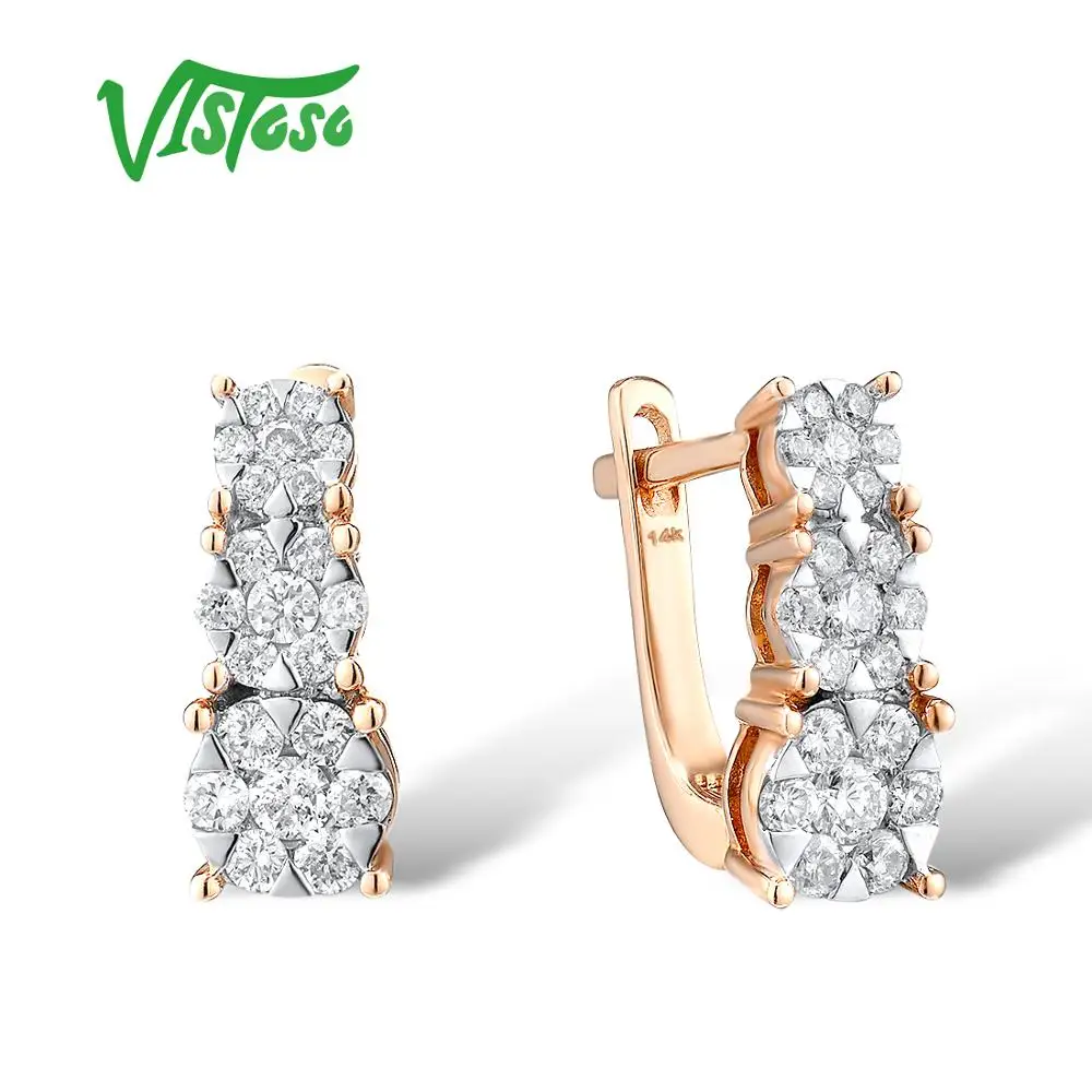 VISTOSO 14K 585 серьги из розового золота для женщин Гламурные элегантные сверкающие с
