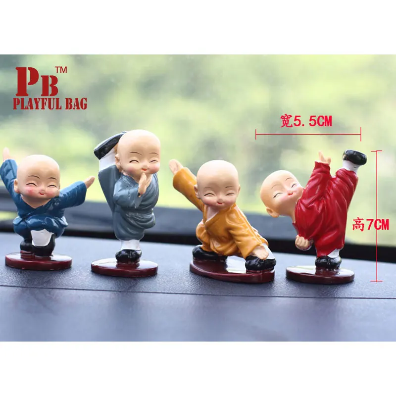 

4pcs The new color clothes Chinese Kung Fu Shaolin Temple monk cute mini toy action figures resin car decoration best gift