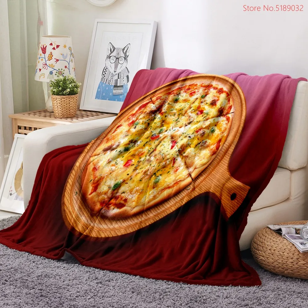 

Food Pizza Print Flannel Plush Throw Blanket on Sofa Bed Soft Warm Bed Cover Office Nap Blanket Sofa Bedding 150x200cm