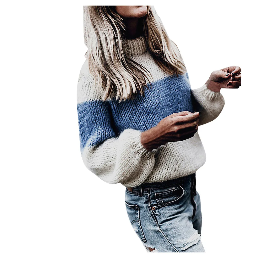 Женский вязаный свитер KLV женский с высоким воротником пуловер Повседневная