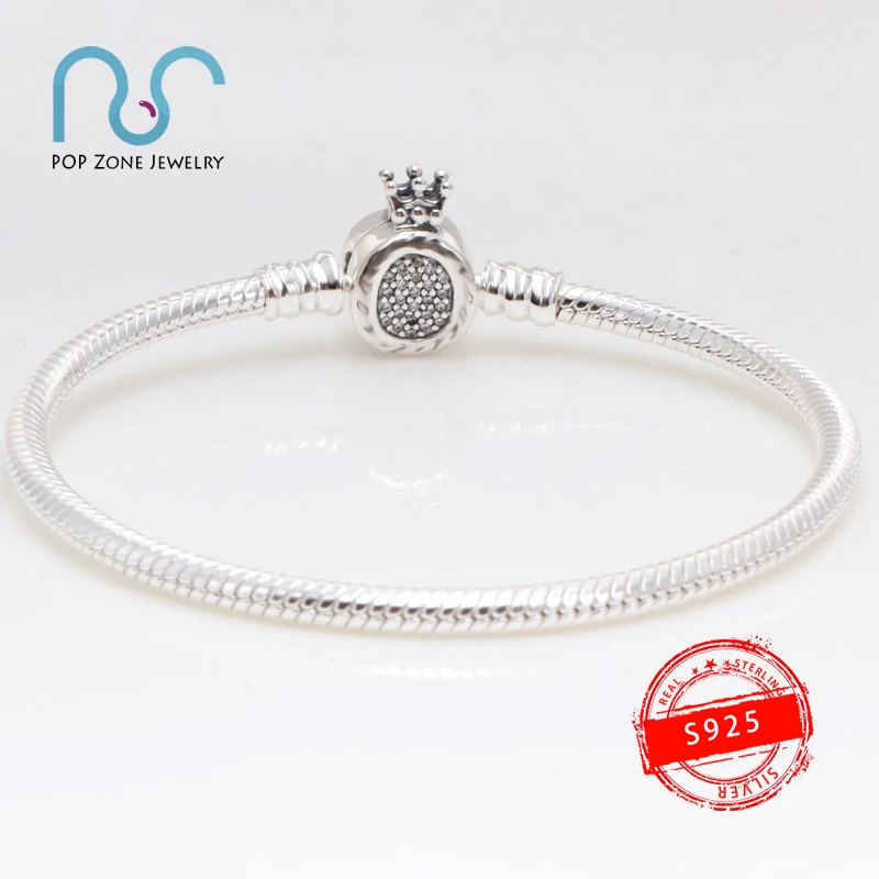 

S925 Sterling Silver Bracelet Pan Brand Original 1:1 Shining Crown Letter O Snake Bone Chain Bangle Luxury Fashion Women Jewelry