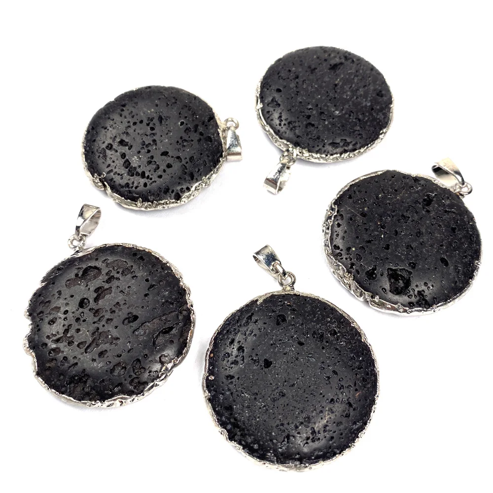 

Новинка 2022, подвеска из натурального камня, круглая Посеребренная бижутерия из вулканического камня для изготовления ожерелья своими рука...