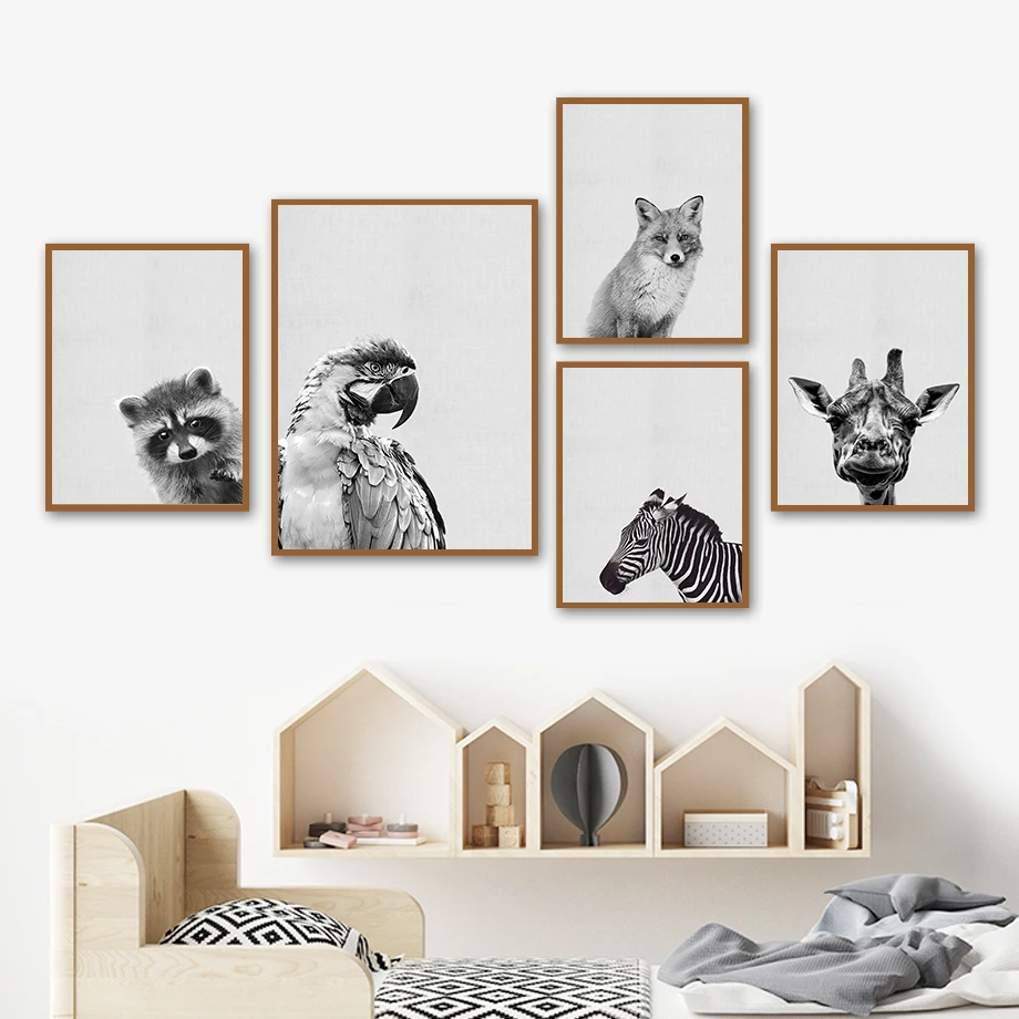 

Llama Lion Zebra Giraffe Parrot Fox Leopard Wall Art Canvas Painting Nordic Posters And Prints Wall Pictures Kids Room Decor