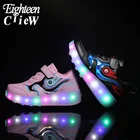 Светящиеся кроссовки для мальчиков, светодиодная обувь с USB-зарядкой, роликовые, с двумя колесиками, размеры 27-40