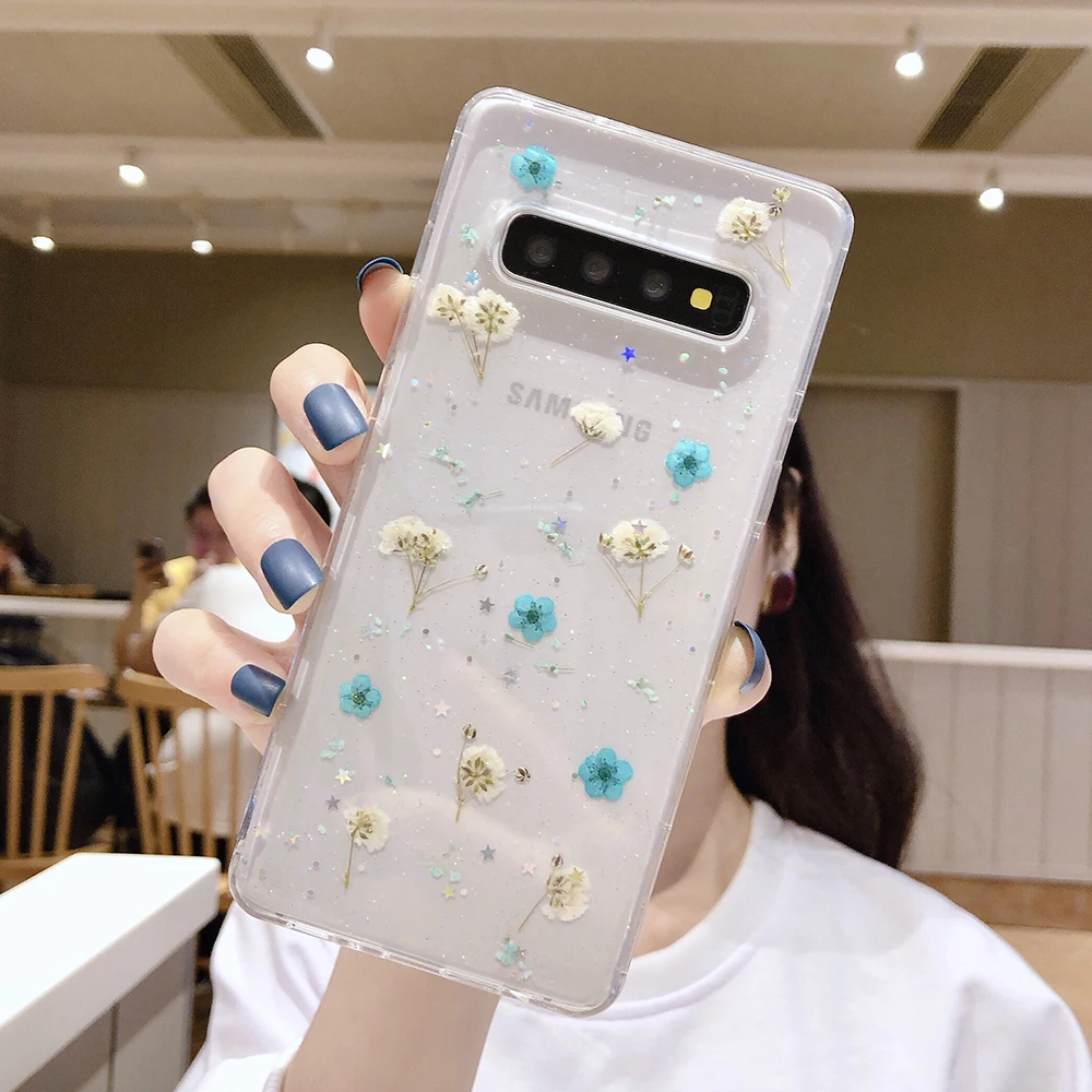 Чехол LOVECOM для телефона Samsung Galaxy Note S21 10 S10 S10e S8 S9 Plus 8 9 настоящие сушеные цветы