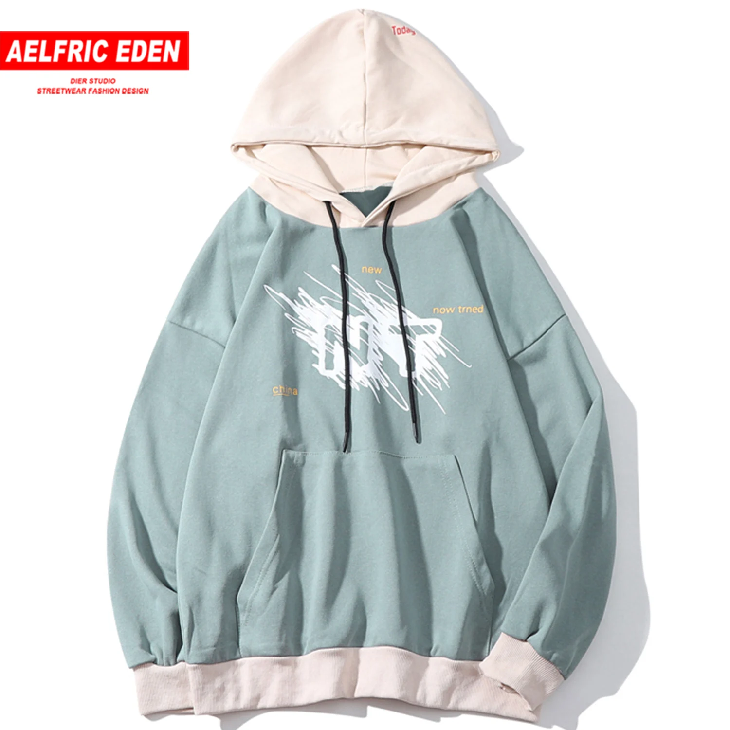 Мужские толстовки с капюшоном в стиле пэчворк Повседневный хлопковый пуловер