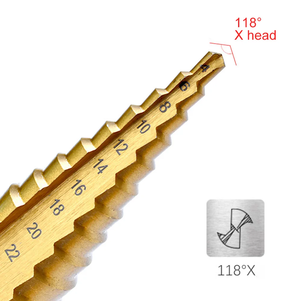 HSS Straight Groove Step Drill Bit Titanium Coated Wood Metal Hole Cutter Core Drilling Tools Set 4 Models 3-12 4-12 4-20 4-32 |