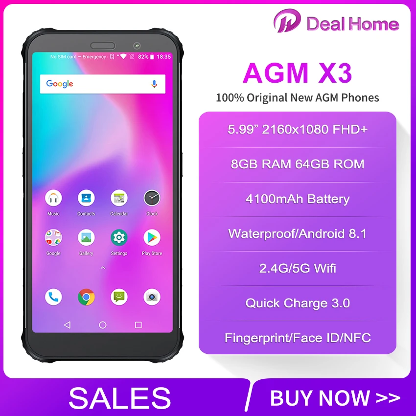 AGM X3 IP68 JBL настроенные колонки смартфон 5 99 &quotЭкран 4100 мАч Android 8 1 NFC Беспроводной