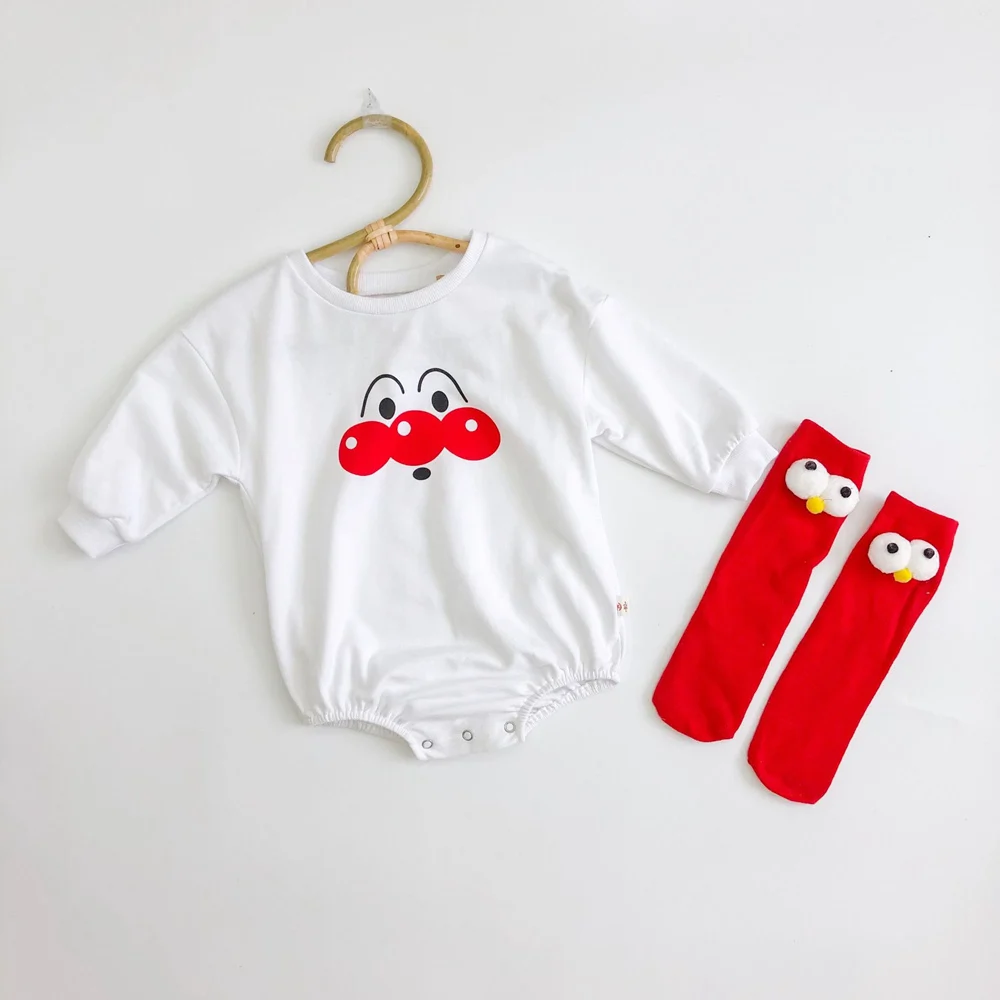 Хлопковый комбинезон Roupas Bebe с длинными рукавами, Осенние боди с круглым вырезом, альпинистские костюмы унисекс, комбинезон для новорожденных, одежда с носками