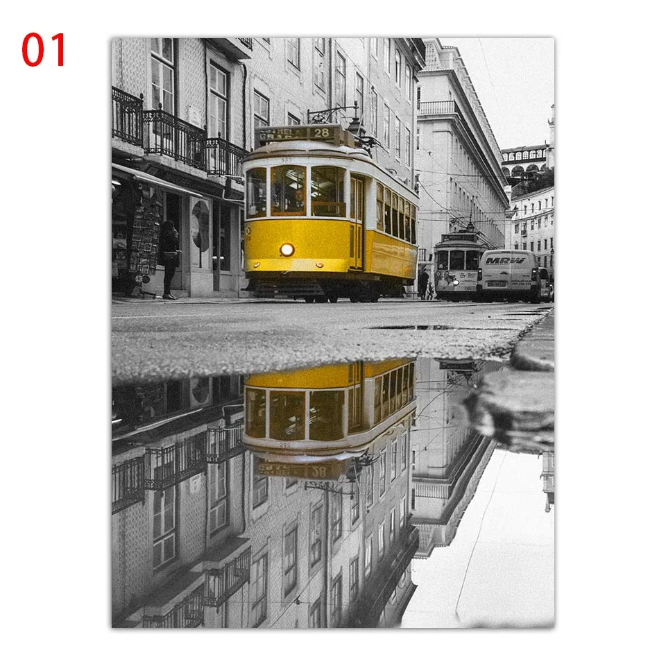 Скандинавский постер с ландшафтом колесо обозрения оранжевый автобус