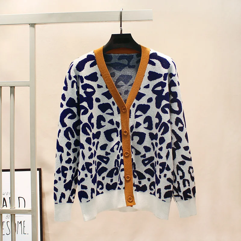 Женский кардиган с леопардовым принтом GIGOGOU Черный винтажный однобортный