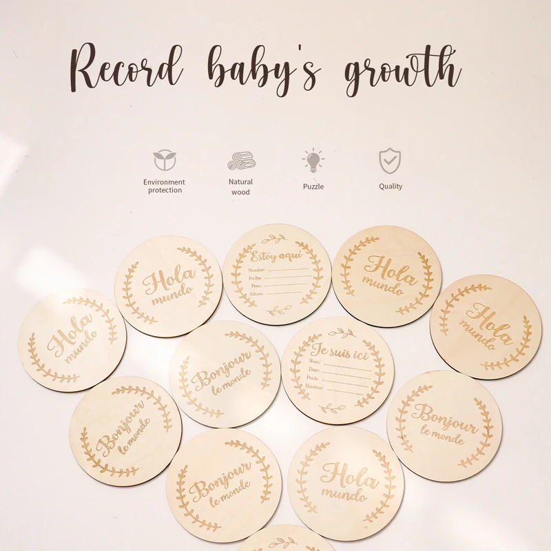 20Pcs Wooden Baby Month Milestone Card Newborn Birth Month Birthday Milestone Wooden DIY Toy Baby Kids Photography Props Gift