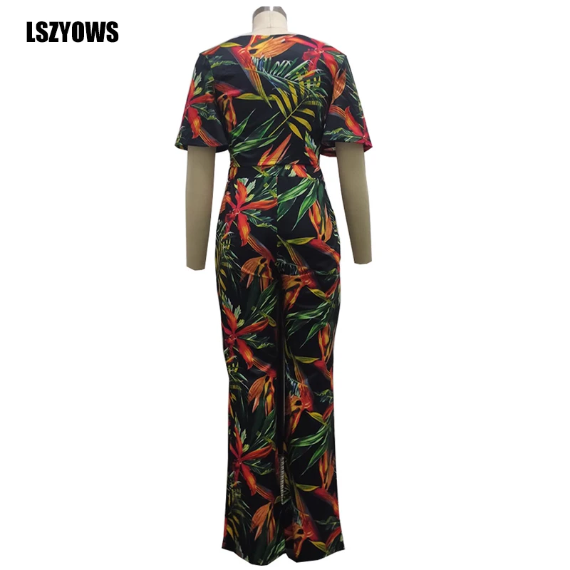 

Sexy Bohemian Print Two Piece Set Short Sleeve V-Neck Bandage Crop Top and Wide Leg Pants Suit Women 2021 Summer Vacation Outfit