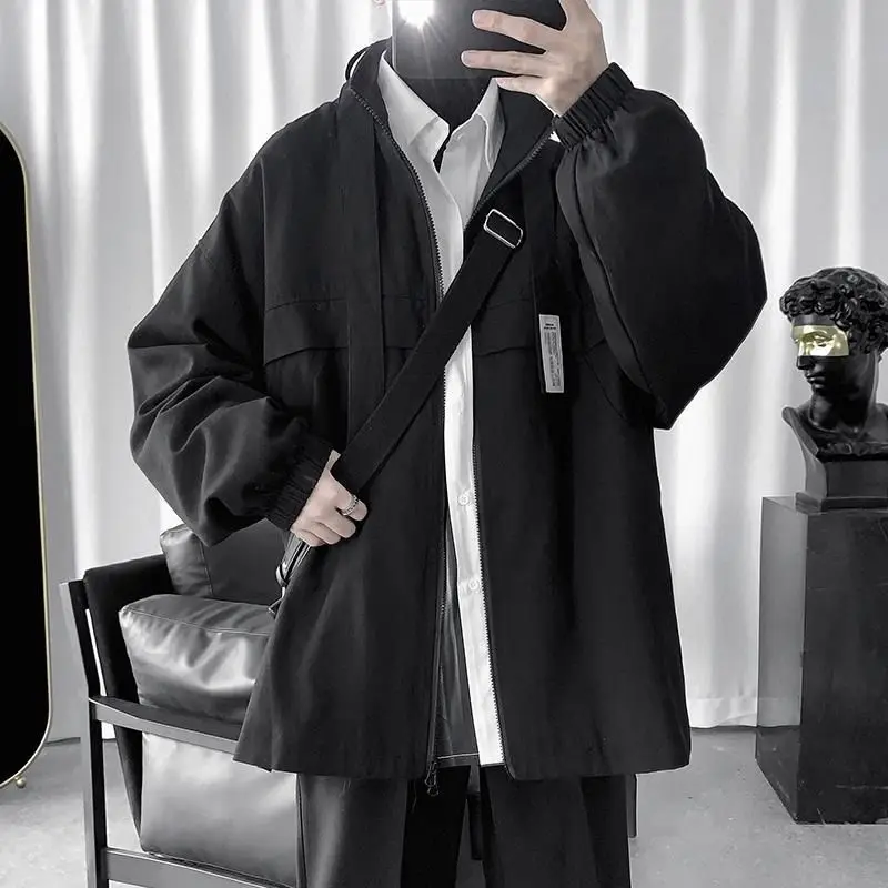 

2021 autumn solid jacket for men women Korean loose preppy trend versatile techwear dark lover vintage varsity jacket streetwear