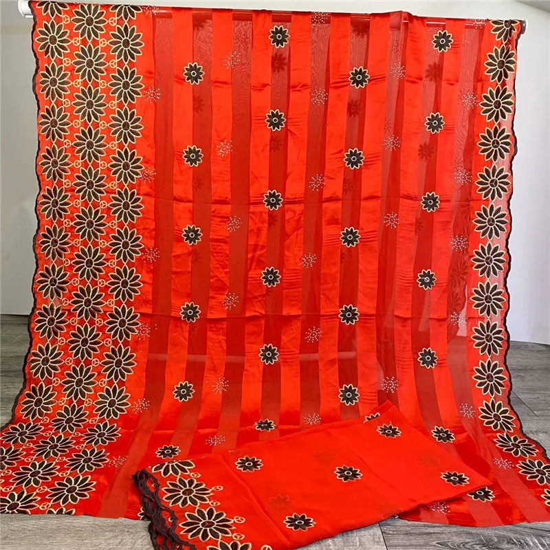 

5+2 Yard African Embroidery Fashion 100% Pure Satin ribbon Silk Fabric silk fabric printed For Soft Scarf Dress Sewing materials