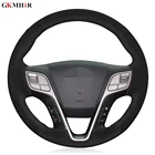 DIY ручной работы черного цвета из натуральной кожи и замши чехол рулевого колеса автомобиля для Hyundai Santa Fe 2013-2018 ix45 2013 2014 2015 2016