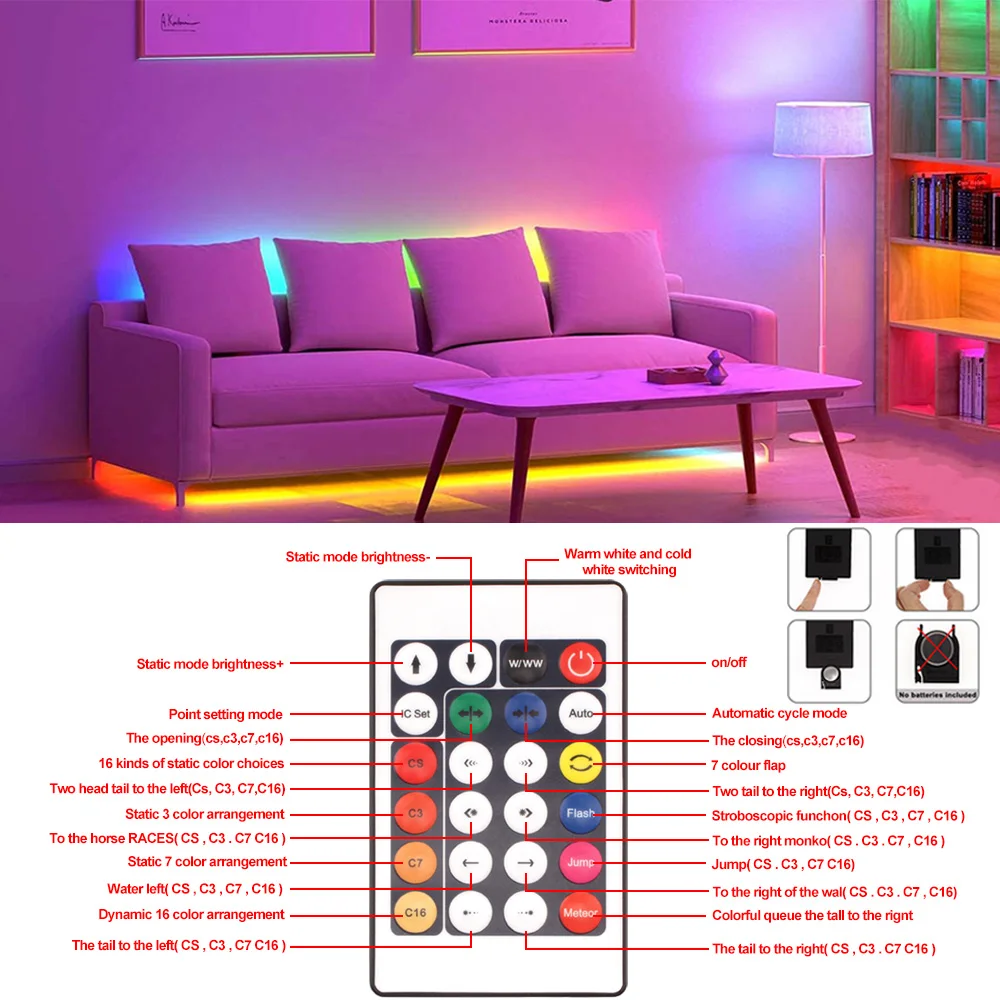 

RGB Led Strip Light RGB WW2811 DC12V Flexible Individually Addressable Tape Led Ribbon 5M 10M Color Changing Led Strip Light