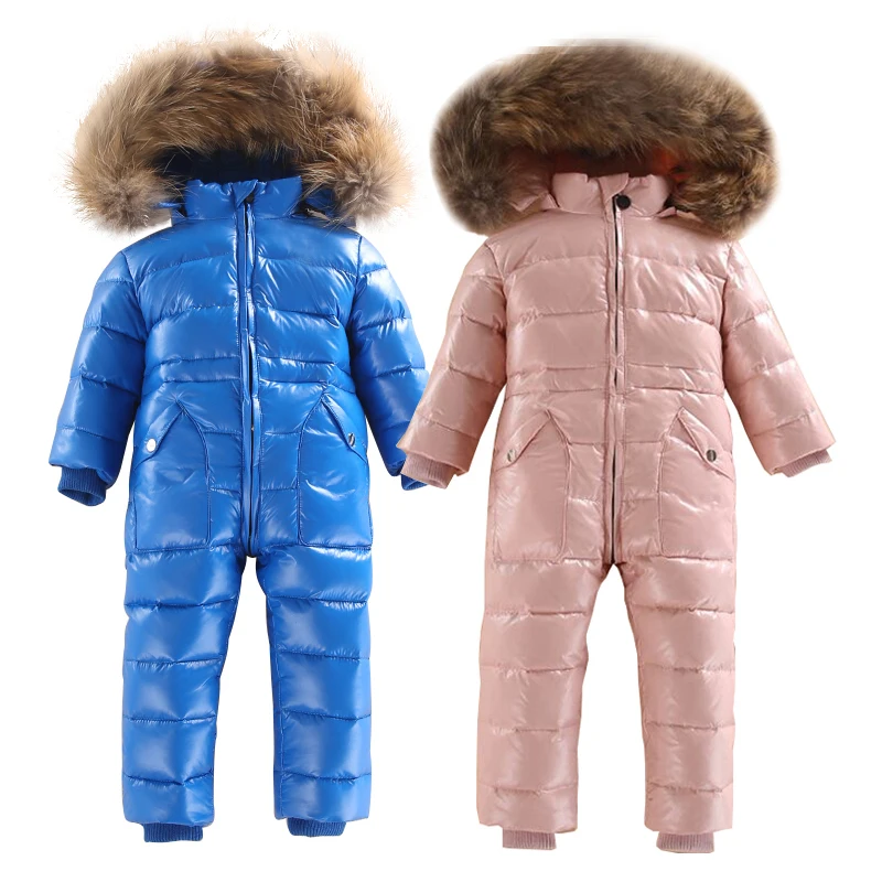 2021 Warm Winter Baby Boy Rompers Fur Hooded Down Todder Girls One Piece Snow Jumpsuits Windproof Children Onesies Kids Clothes