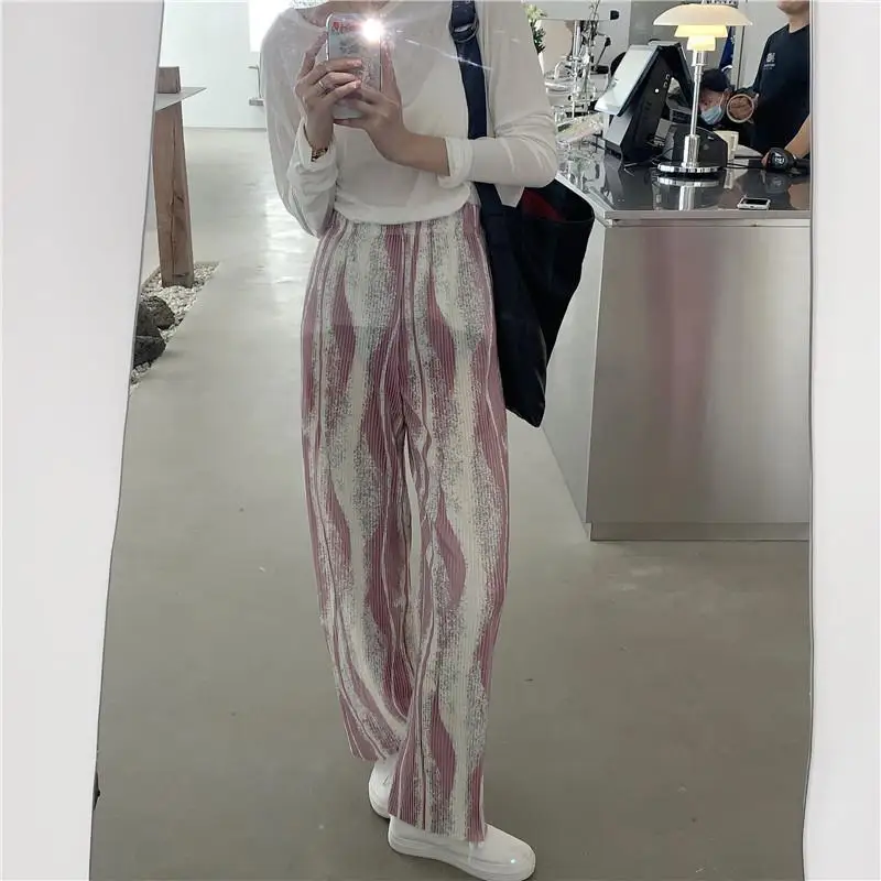 

2021 Summer Tie Dye Casual Thin Pants Women's Long Loose Pants High Waist Straight Wide Leg Trousers For Women