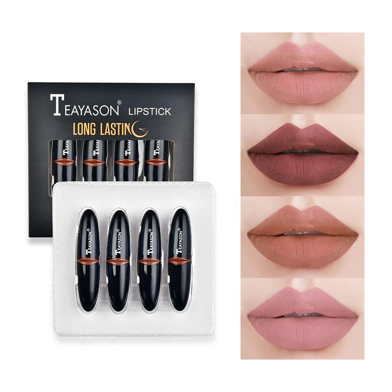 

Fashion 4pcs/Set Lip Glaze Matte Velvet Lip Gloss Long Lasting Non-marking Lipstick Waterproof Non-stick Cup Lipstick Cosmetic