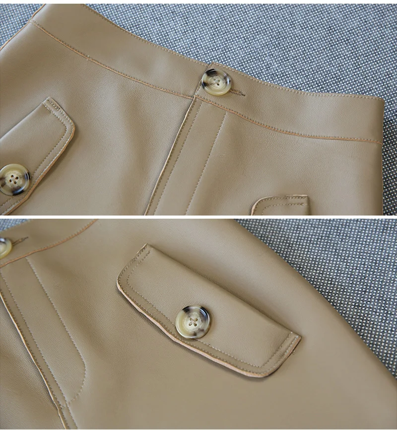 Женская Облегающая Юбка миди из натуральной кожи бежевая/черная|Женские юбки| |