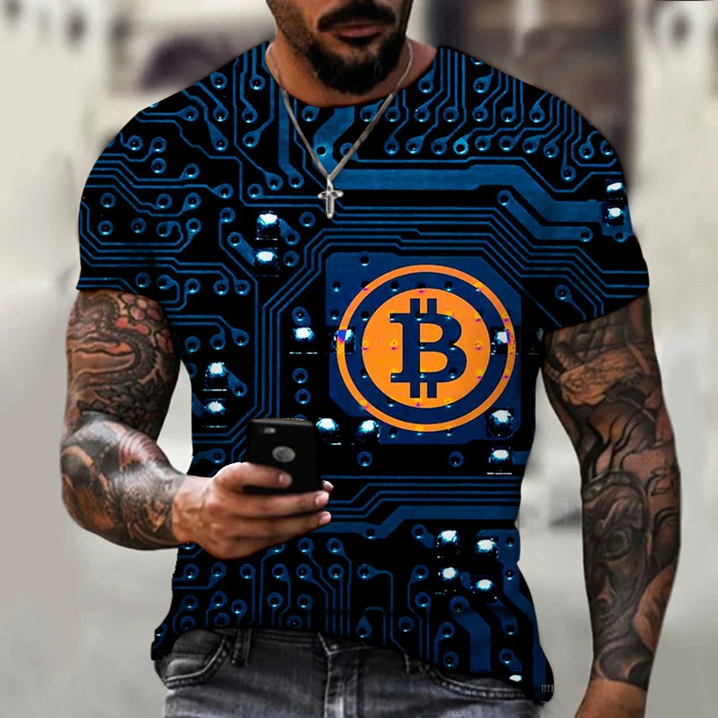 

3D printing slim round neck pullover men Casual streetwear fashion T-shirt men's short-sleeved loose T-shirt Bitcoin XXS-6XL