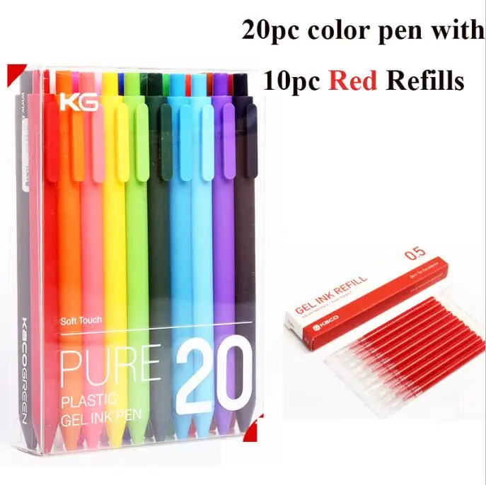 20pen and 10 Refills Ручка-знак Xiao mi KACO, 20 цветов, ручки mi jia, 0,5 мм, заправка, АБС-пластик, длина записи 400 м+ 10 шт, 0,5 мм, заправки(черный/красный/синий - Цвет: 20pen and 10 Refills