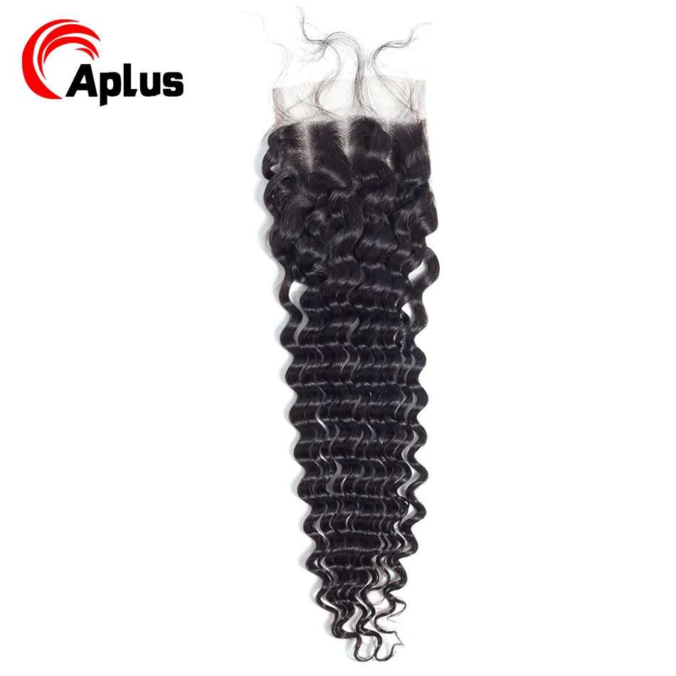 Peruvian Deep Wave Hair Bundles with Closure 100% Human Weave 3 4*4 Swiss Lace Remy Natural Color | Шиньоны и парики