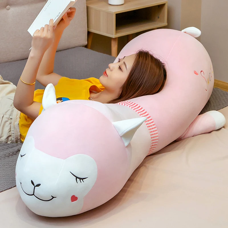 

Овечка 65-120 см, хлопок, лежа, альпака, мягкие плюшевые животные, игрушка для беременных женщин, Спящая Подушка для ног, подарок на день рождени...