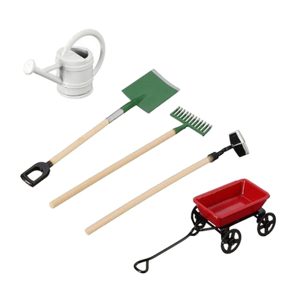 1/12 миниатюрная Лейка + тележка лопата грабли в комплекте кукольный